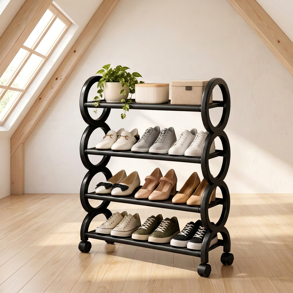 Zapatero Organizador Negro Con Ruedas - Selinna